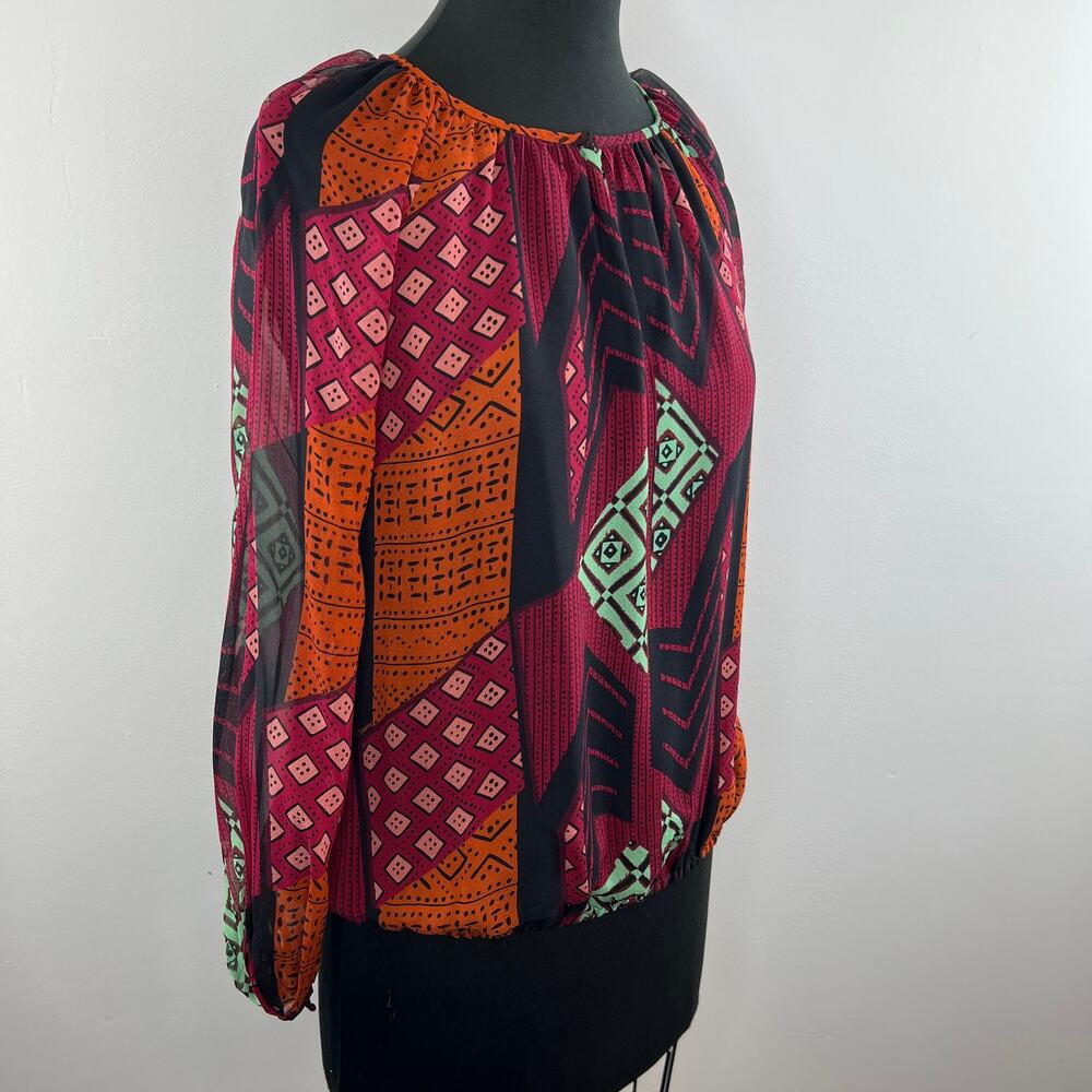 Diane von Furstenberg DVF Multicolor Bishop Sleeve Hathaway Collate Print Top P - Picture 3 of 8